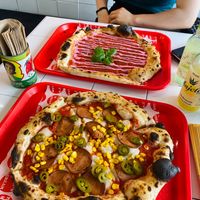 Holy Pepperoni and pink Marinara. The jalapeños are spicy but delish at Pizzi*s & Cream in Vienna