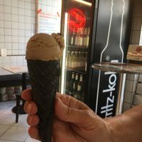 Hazelnut ice cream with charcoal cone at Pizzi*s & Cream in Vienna