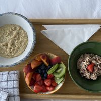 Porridge, fresh fruit and bircher muesli: all very good!  at Sgarbh Lodge in Isle Of Skye