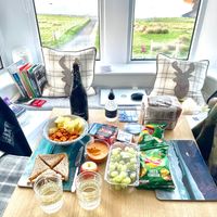 After a long day we didn't feel like eating in a restaurant anymore, we had a nice meal in the room with what we bought in the local shop in Dunvegan. With a beautiful view of the sea! at Sgarbh Lodge in Isle Of Skye