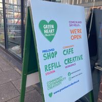 Green Heart Collective shop A-frame sign  at Green Heart Collective in Gateshead