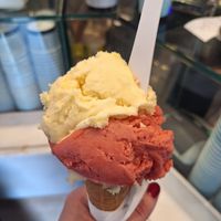 Passion fruit and strawberry ice cream at RivaReno Gelato in St Julians