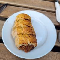 Vegan sausage roll at Mocha Beans in Westport