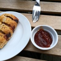 Vegan sausage roll with "ballymaloe" relish at Mocha Beans in Westport