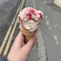 Vegan rhubarb and raspberry ice cream at Sprinkles in Whitby