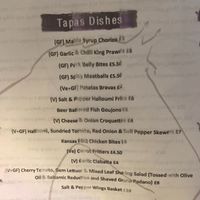 Tapas menu for The Bay Horse. at The Bay Horse Inn in Nelson
