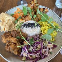 Bonobowl (tofu, cauliflower, coconut rice, pickled vege, carrot, slaw, crispy wonton wrappers)  at Bonobo Cafe in Christchurch