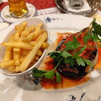 The Imam fades away (made vegan by leaving apart the yoghurt and replacing the butter rice by french fries) at  Anatolia in Murten