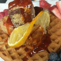 Tofu and waffles from their brunch menu! at The Owl House in Rochester