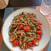 Vegan homemade pasta al ortolana at Sbionta in Rimini