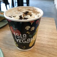 Cappuccino with actual pieces of chocolate!   at Isla Vegana in Ushuaia