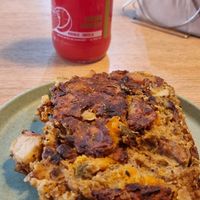 The vegetable quiche made with chickpea flour and loads of vegies. Delicious 😋 at Isla Vegana in Ushuaia