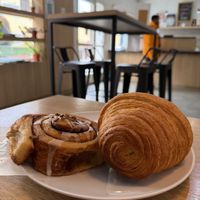 Cinnamon roll and croissant   at Isla Vegana in Ushuaia