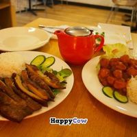 Peking style mock duck, tea, soy chunks at Plus Eight Six - Vegie & Tea in Hobart