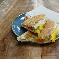 Tomato, cheese and pesto panini at Cuffed-In-Coffee in Holyhead