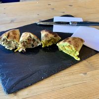 inside the empanadas. left is yakitori, right is dahl  at Toké Vieux in Lyon