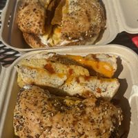 Bagel with vegan cream cheese, just egg, and vegan sausage   at Catalina Coffee & Cookie Co in Santa Catalina Island