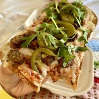 Vegan pizza, vegan just egg sandwich, vegan donuts  at Catalina Coffee & Cookie Co in Santa Catalina Island