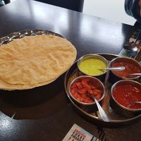 Poppadoms (mint yoghurt not vegan) at Himalayan Spice in Liskeard