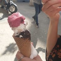 Choc, coconut, pomegranate in a cone for 300lek (2.60€) at Fabrika in Tirana