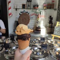 Salted caramel and dark chocolate at Fabrika in Tirana