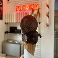 Spicy chocolate (cinnamon) vegan ice cream   at Fabrika in Tirana