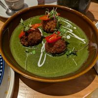 Soy meatballs with spinach curry at Little Andaman in Barcelona