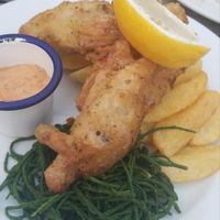 Banana blossom in chilli and coriander batter, samphire, chips, and remoulade (vegan) at The Architect in Cambridge