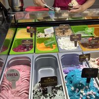 vegan flavors are in the green tubs  at antiuXixona in Toledo