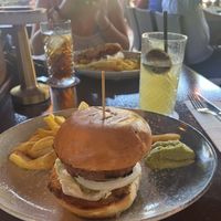 Beyond burger with fries and guacamolee  at El Patio in Mallorca