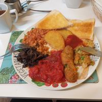 Forgot to get a picture before I started eating. Big breakfast. The spread on the toast was flora. at The Lunchbox in Barmouth