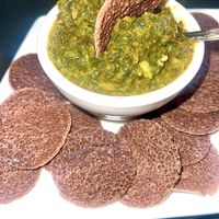 vegan dip with GF injera chips   at The Queen of Sheba in Addison