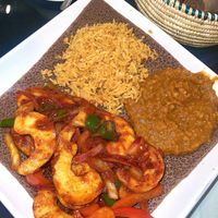 vegan shrimp tibs with missir wott & rice  at The Queen of Sheba in Addison