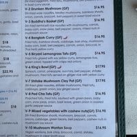 Vegan section of menu  at Banana Leaf Thai Bistro in Port Townsend