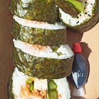 "spicy" vegan sushi. Tiny plastic soy sauce. at Maki Sushi Rolls - Food Stand in Cork