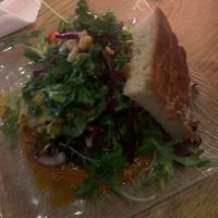 Focaccia with hummus and kale   at Mormors Cafe in Fredrikstad