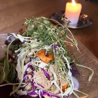 Hummus beetroot and sweet potato with focaccia.  at Mormors Cafe in Fredrikstad
