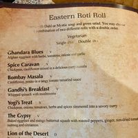 The menu at East is East - Silk & Spice in Vancouver