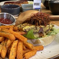 Impossible burger with sweet potato fries #Veganuary at Be With Years in Kowloon