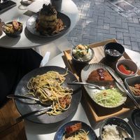 Cauliflower, pepper pasta and Fried impossible meat  at Be With Years in Kowloon