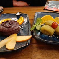 Chocolate cake and green tea mochis at Sakura in Mannheim