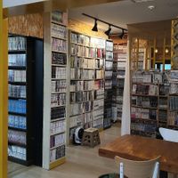 Interior of location - Bookshelves at Cafe Beanteum in Seoul