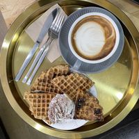 Waffles & vanilla latte at Cafe Beanteum in Seoul
