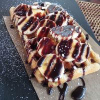 Gaufres with chocolate and banana at El Patio Del Vino in Lanzarote