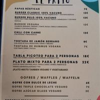 Menu as of Jan 2023 at El Patio Del Vino in Lanzarote