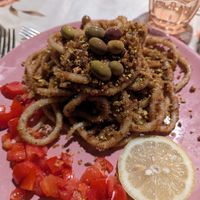 Pici con briciole e pistacchi at Il Bivio Trattoria da Fedio in Ampio