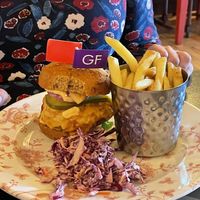Vegan burger, gf bun at The Cosy Club - Cardiff Bay in Cardiff