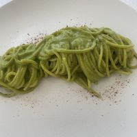 Pistachio spaghetti   at La Scogliera in Siculiana Marina
