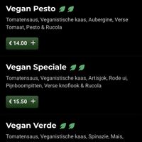 Vegan menu (online) as of 4 August 2022. Part 1/2.  at Pizzeria Di Stefano in Groningen