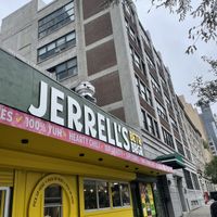 Curbside dinning, there’s a walk up window & a few standing tables on the sidewalk. Great for a quick bite or late night burger  at Jerrell's Betr Brgr in New York City